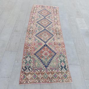 Vintage Heriz Wool Runner Rug: 3.4x9.11 ft Turkish Stair Rug