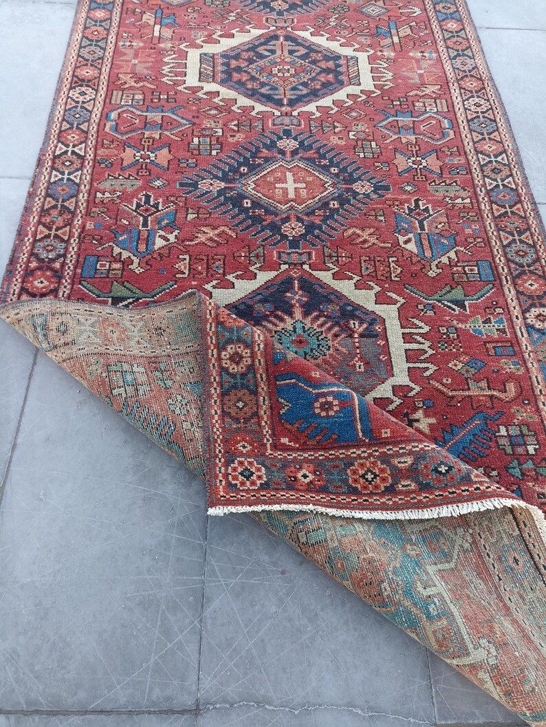 Antique Persian Heriz Karajah Rug Runner, 3x14 Hallway Kitchen Corridor ...