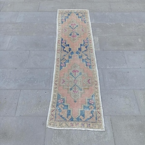Handmade Wool Oushak Rug: 2x6 Vintage Turkish Anatolian Rug
