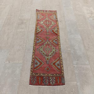 Handmade Wool Turkish Runner Rug: Vintage Oushak Style, 2x6