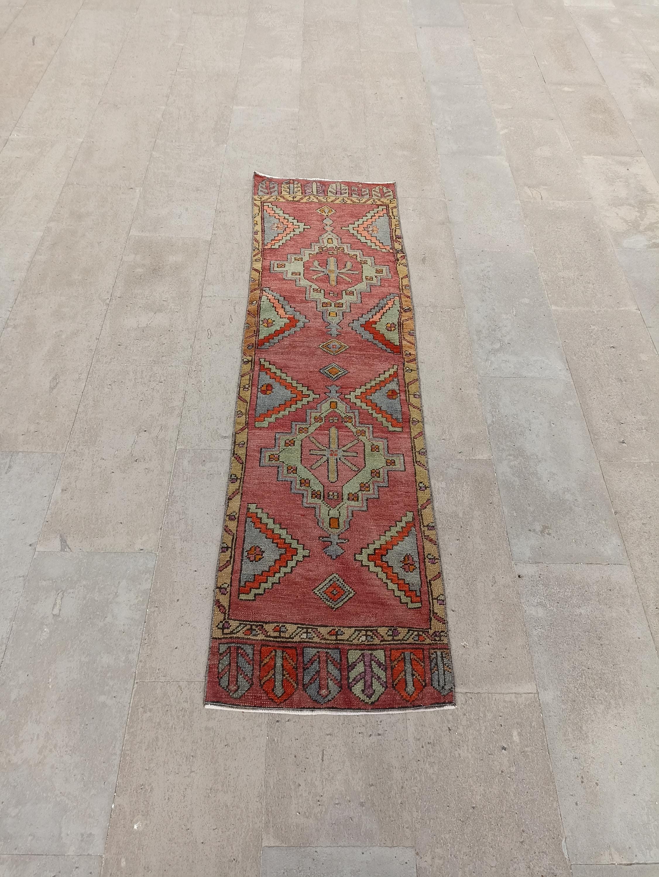 Handmade Wool Turkish Runner Rug: Vintage Oushak Style, 2x6