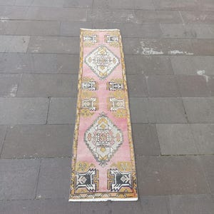 Handmade Oushak Wool Runner Rug: Turkish Vintage Style, 1.7x6 ft