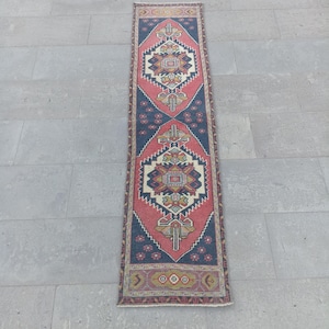Handmade Wool Turkish Runner Rug: 1&quot;7x6&quot;2 FT, Vintage Entryway Hallway Kitchen Bedroom