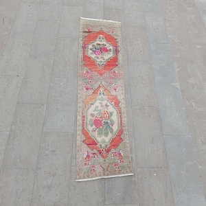 2x6 Handmade Wool Turkish Runner Rug: Vintage Oushak Style, 2x6