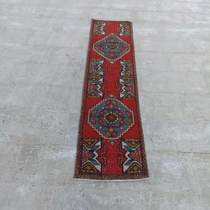 Handmade Wool Oushak Runner Rug: Vintage Turkish Entryway Rug (1.8x6.4 FT)