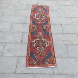Handmade Wool Turkish Runner Rug: Vintage Oushak Accent Rug (1.9x6 FT)