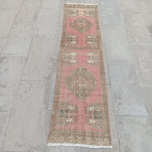 Handmade Wool Turkish Runner Rug: Vintage Oushak Style, 1.7x6.3 FT