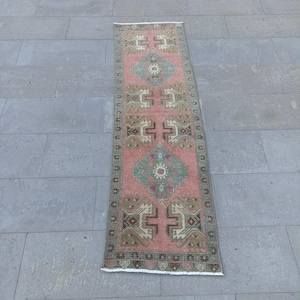 Handmade Wool Oushak Runner Rug - 2x6 Vintage Turkish Rug,  1&quot;9 5&quot;11 FT Hallway Decor