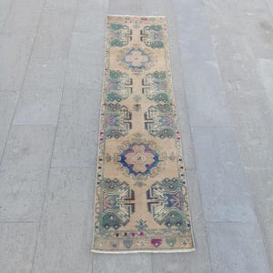 Handmade Wool Turkish Rug 2x6: Vintage Oushak Small Runner, 1&quot;8x6&quot;2 FT