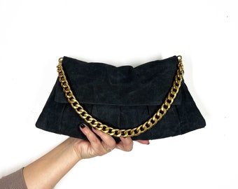 Sortie -Waxed Canvas Clutch with Gold Chain