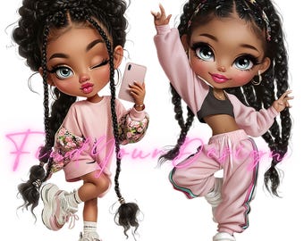 19 Cute Cool Afro Girl Clipart-300 DPI- 12 X 12 inch -No Background-Digital download-digital clipart-digital stickers
