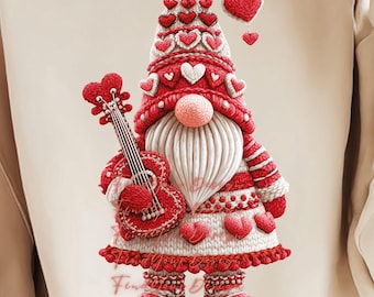 Valentine Gnome T Shirt Design PNG, Yarn Texture Love Gnome Clipart, Romantic Valentine Shirt Graphic, Commercial Use