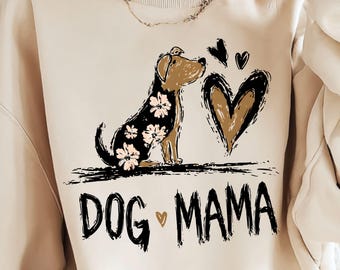 Dog Mama PNG | Cute Dog Lover Shirt Design | Floral Dog Clipart | 4000x4000 px 300 DPI | Transparent Background Sublimation Design