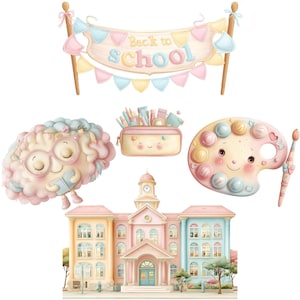 Back to School Cute Clipart Set – 40 Funny & Pastel School Supplies -2000*2000 pixel-300dpı.No Background