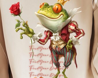 Bring romance and fairytale charm to your Valentine’s Day products with this unique Frog Prince illustration design.