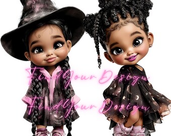 Afro Witch Girl Clipart Bundle: Black Girl Magic Halloween PNG (Digital Download)