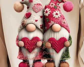 Valentine Gnome PNG, Romantic Couple Gnomes with Heart, Valentine T-Shirt Design, Love Gnome Clipart, Commercial Use