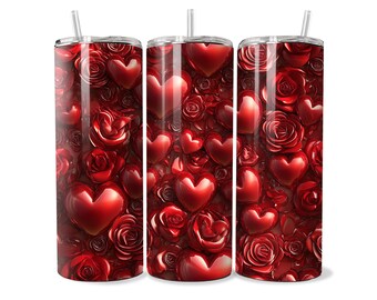 Patrón de vaso para San Valentín: Diseño de sublimación de corazones y rosas (descarga digital)