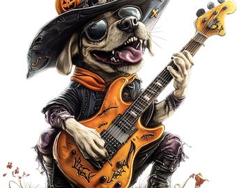 Halloween Rock Star Dog PNG: Guitarist Pattern (Digital Download)