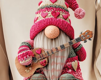 Valentine Gnome T Shirt Design PNG, Yarn Texture Love Gnome Clipart, Romantic Valentine Shirt Graphic, Commercial Use
