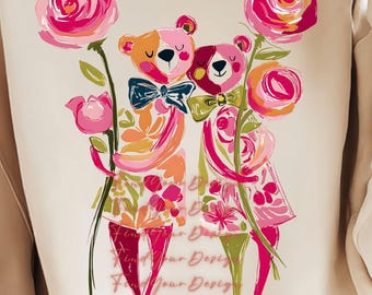 Valentine Teddy Bear T-Shirt Design PNG | Cute Bear With Roses | Romantic Valentine Graphic | Love Bears Shirt Art