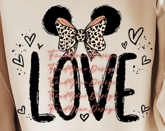 Valentine Love Bow T Shirt Design PNG, Leopard Bow Love Graphic, Valentine Shirt PNG, High Resolution Digital Download