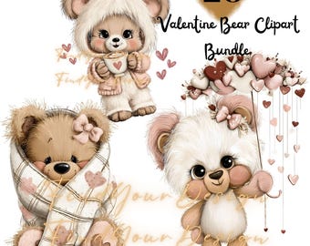 20 Valentine Bear Clipart Bundle, Cute Teddy Bear Love Clipart, Valentine’s Day PNG, Commercial Use