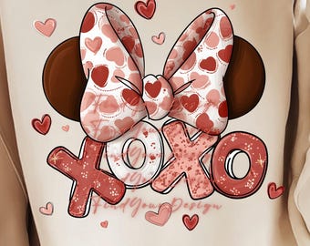 Valentine XOXO Bow Clipart PNG, Love Heart T-Shirt Design, Cute Valentine Graphic, High Resolution Digital Download