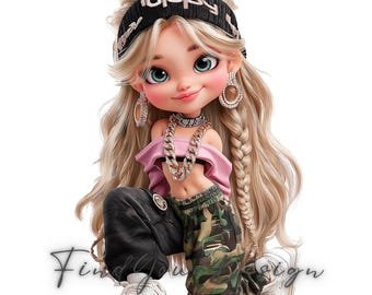 Cute Fashion Girl Clipart Bundle, Y2K Bratz Style PNG, Trendy Chibi Girl Illustration, Streetwear Aesthetic, Sublimation Design