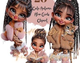 20 Cute Winter Fashion Afro Girl Clipart-300 DPI- 2000*2000 pixel  -No Background-Digital download-digital clipart-300 dpı
