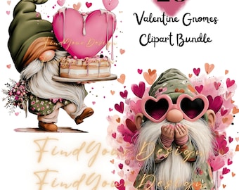 Valentine’s Day Gnome Clipart Bundle, Cute Love Gnomes PNG, Romantic Gnome Clipart Set, 20 Valentine Gnomes, Commercial Use