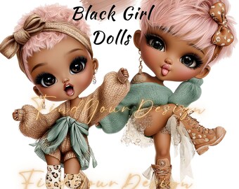Cute Fashion Doll Clipart Bundle, Whimsical Big Eye Girl PNG, Tutu Princess Character, Kawaii Kid Illustration, Sublimation Sticker Design