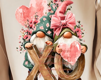 Valentine Gnome XOXO T Shirt Design PNG, Cute Love Gnome Graphic, Valentine Shirt PNG, High Resolution Digital Download