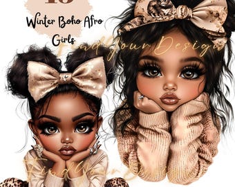 15 Cute Afro Girl Clipart-300 DPI- 2000*2000 piksel -No Background-Google Drive Digital download-digital clipart-digital stickers