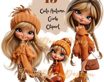 15 Cute Autumn Girls Clipart | Fall Fashion Doll Clipart Bundle | Cozy Aesthetic Selfie & Activity Illustrations 2000*2OOOpixel