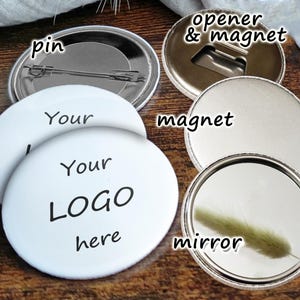 Aimant logo 56 mm / Épingles, ouvre-portes, aimants, miroirs / Commandes personnalisées / Carte client / Carte d’insertion de colis / Merci aux petites entreprises