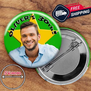 Crachá de aniversário de 56 mm/presente personalizado para convidados/alfinete, abridor, ímã, espelho/pedidos personalizados/agradecimentos aos convidados/agradecimento de aniversário