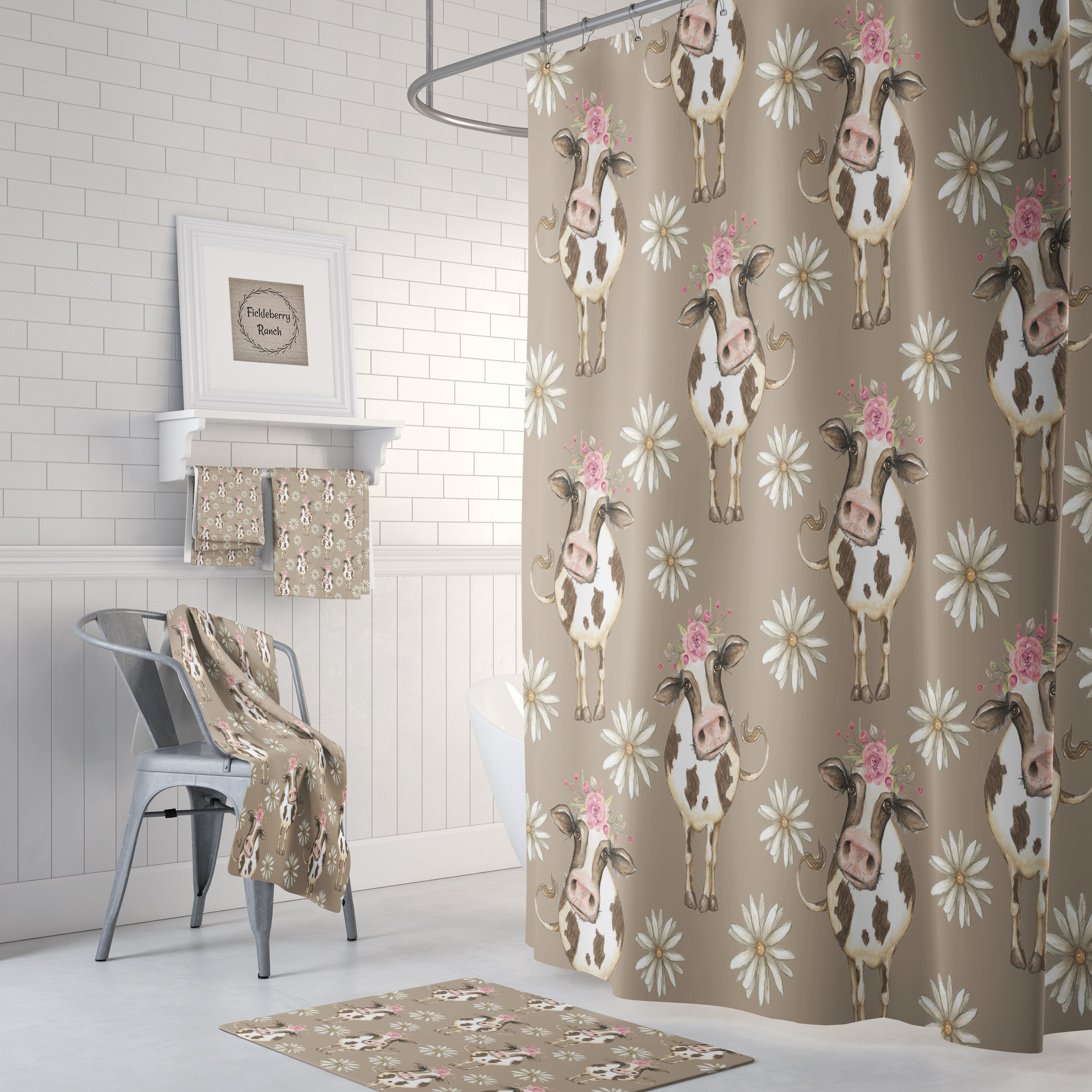 Cortina de ducha vacas de arándanos florales decoración de | Etsy