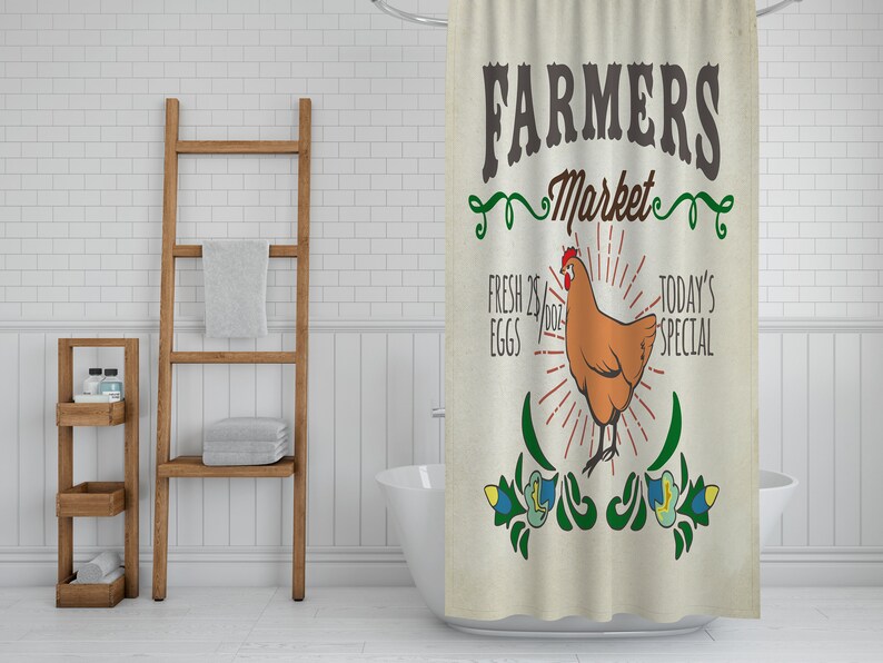 Farmhouse Shower Curtain Chicken Shower Curtain Farmers Etsy