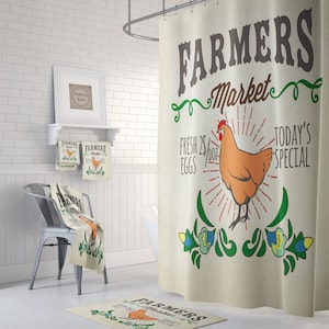 Farmhouse Shower Curtain Chicken Shower Curtain, Farmers Market