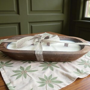 Dough Bowl Candle: 12&quot; Farmhouse Centerpiece, Soy Wax, Wooden Wick - Sunday Breakfast Scent