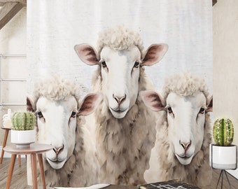 Sheepish Charm: Rustic Sheep Shower Curtain Optional Set