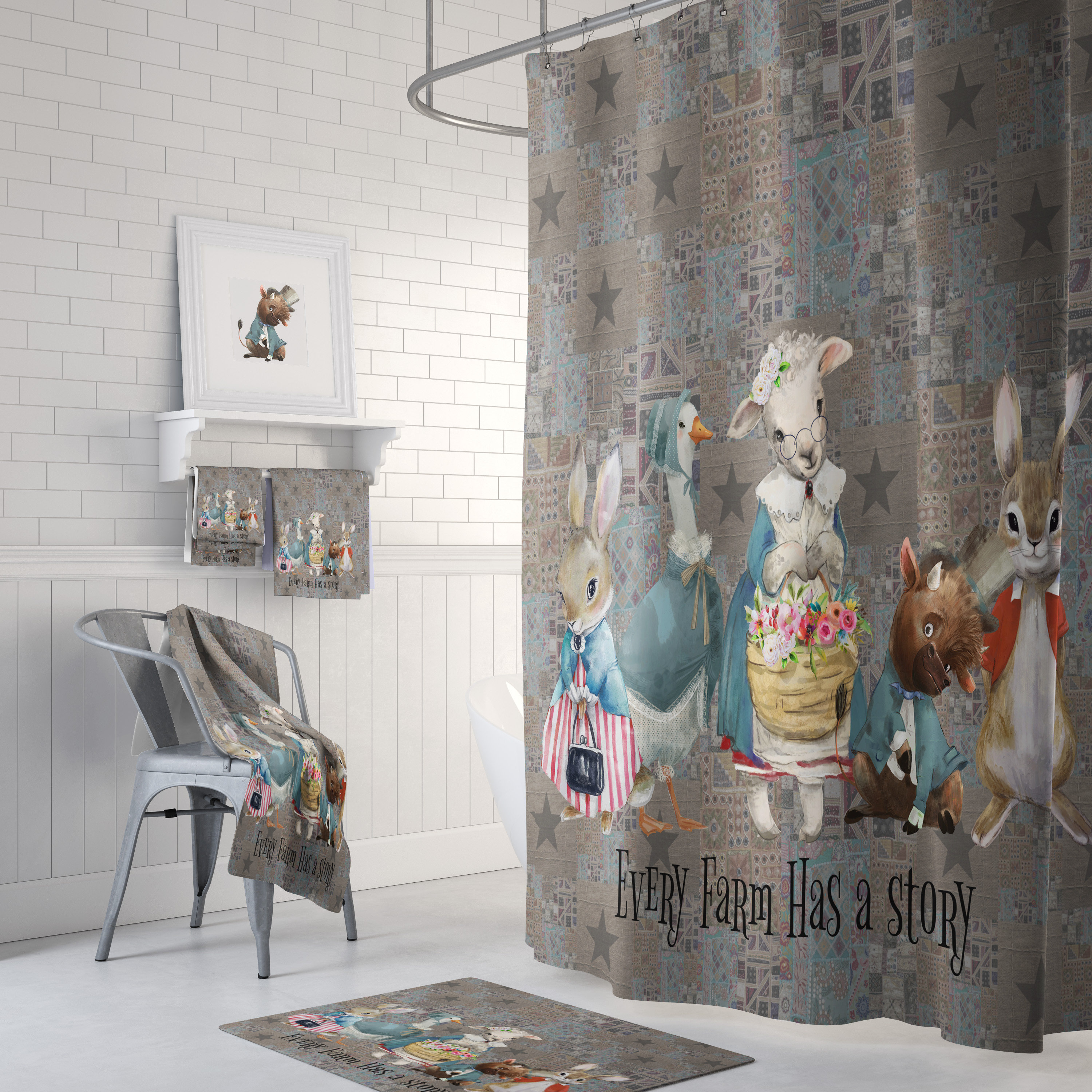 Farm Animal Shower Curtain Option Towels and Bath Mat Etsy