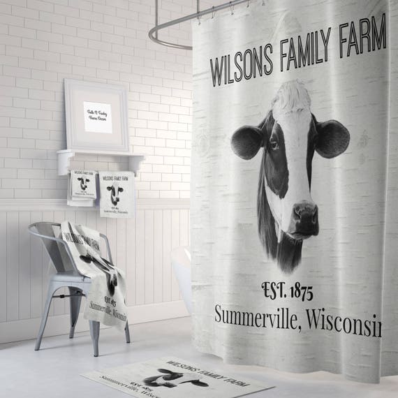 Farmhouse Chic Cow Shower Curtain Black And White Custom - Cow Shower Curtain Black And White