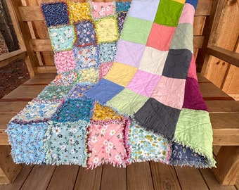 Cottage Core Vintage Floral Farmhouse  Rag Quilt  50x50