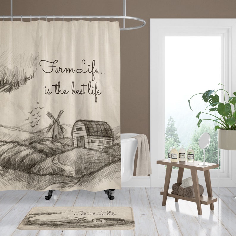 Farm Life Shower Curtain Rustic Primitive Bath Mat Bath Etsy