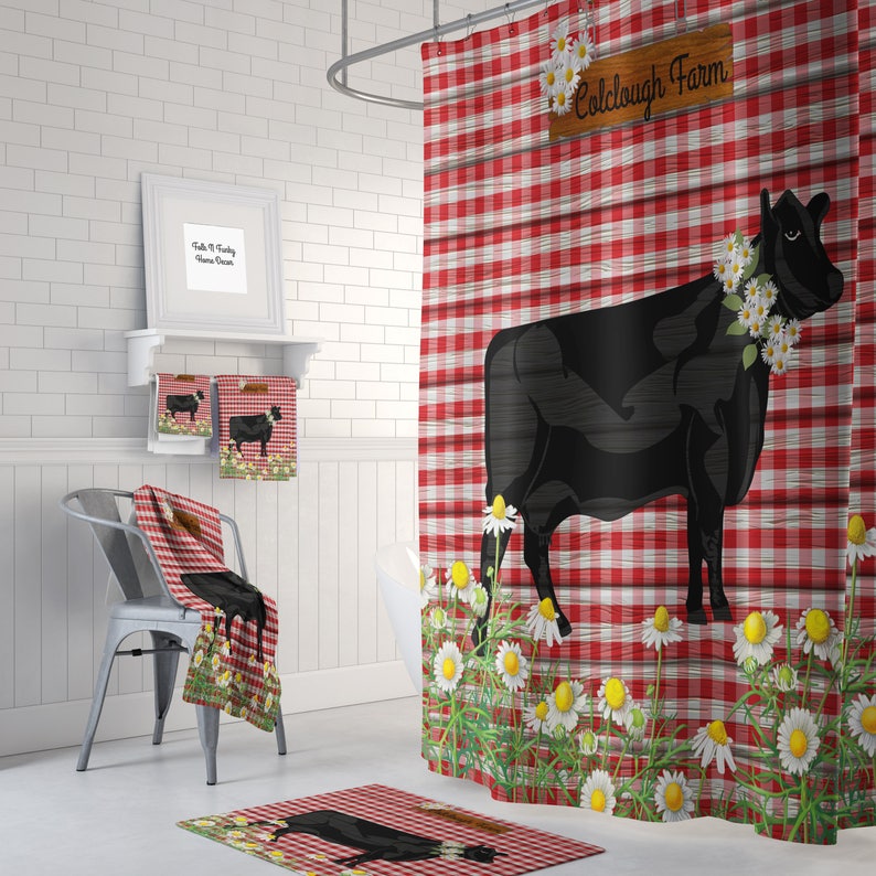 Personalized Farm Shower Curtain Farmhouse Chic Vintage Red Etsy