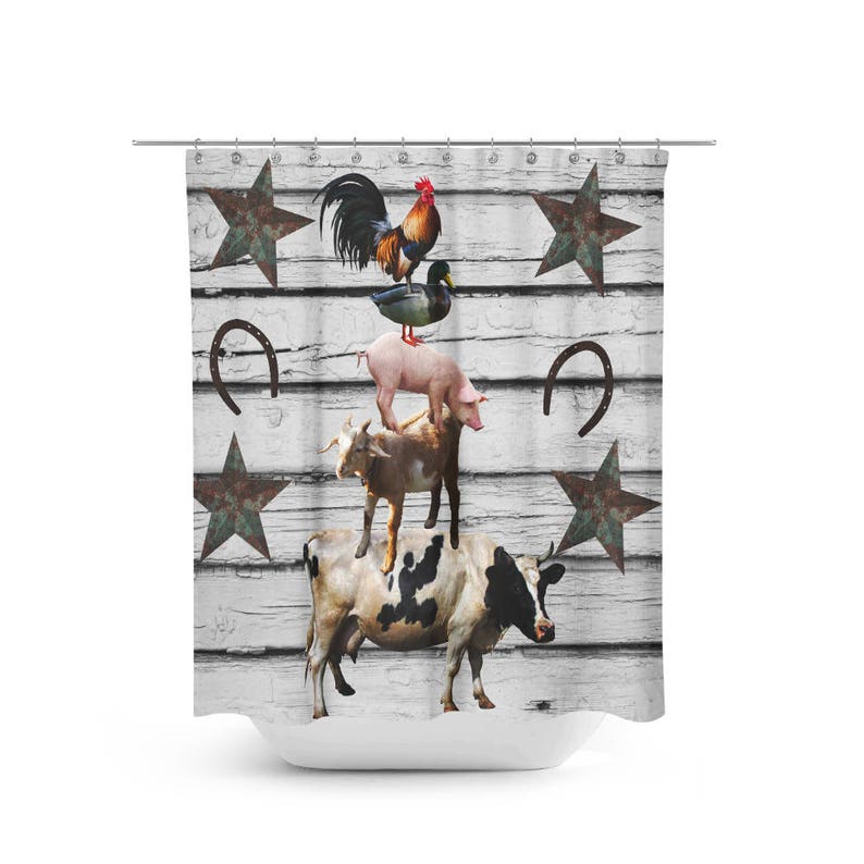 Farmhouse Shower Curtain Rustic Country Stacked Farm Animals Etsy