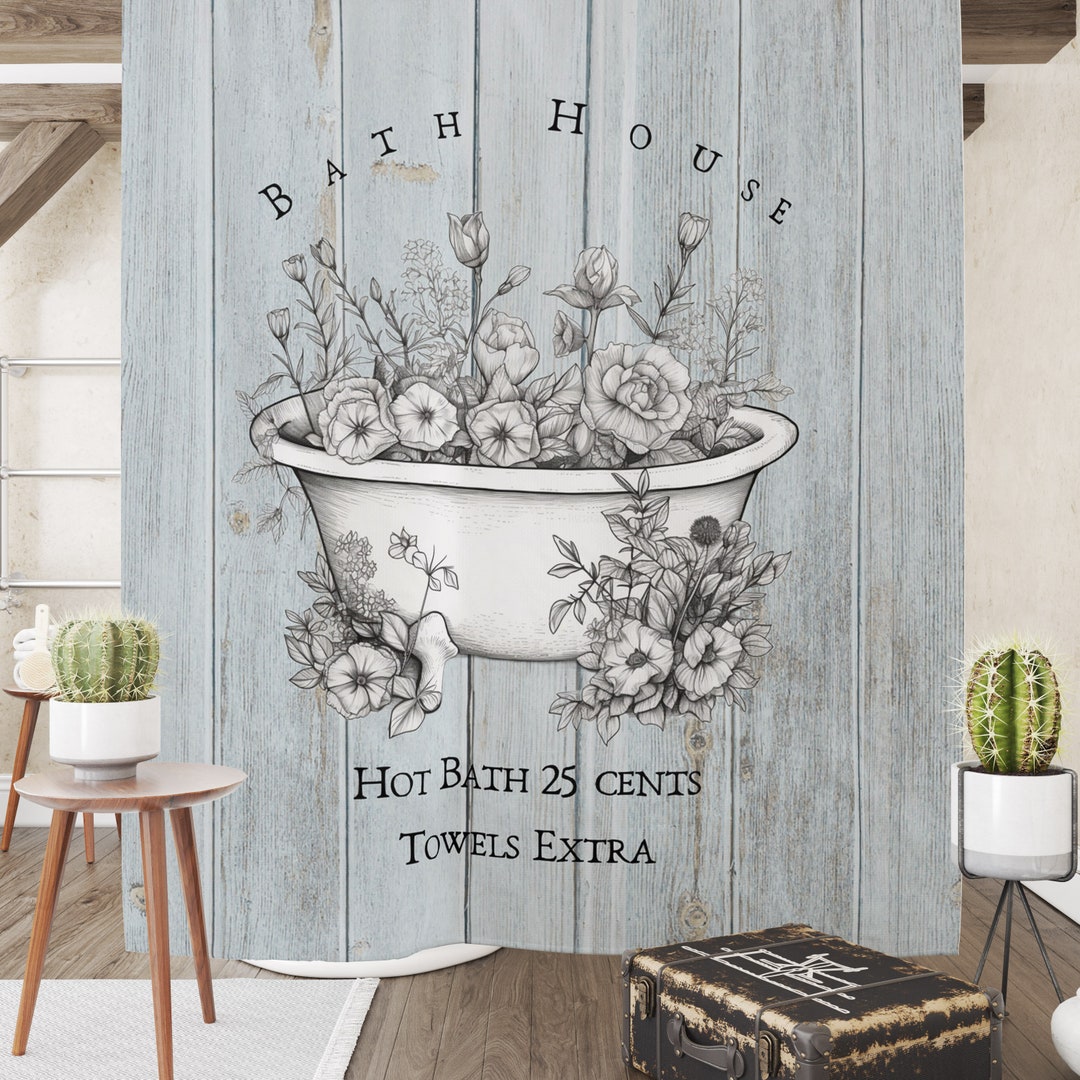 Farmhouse Bath House Shower Curtain Shabby Floral Vintage Farm Decor Etsy