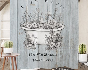 Farmhouse Bath House Shower Curtain Shabby Floral Vintage Farm Decor